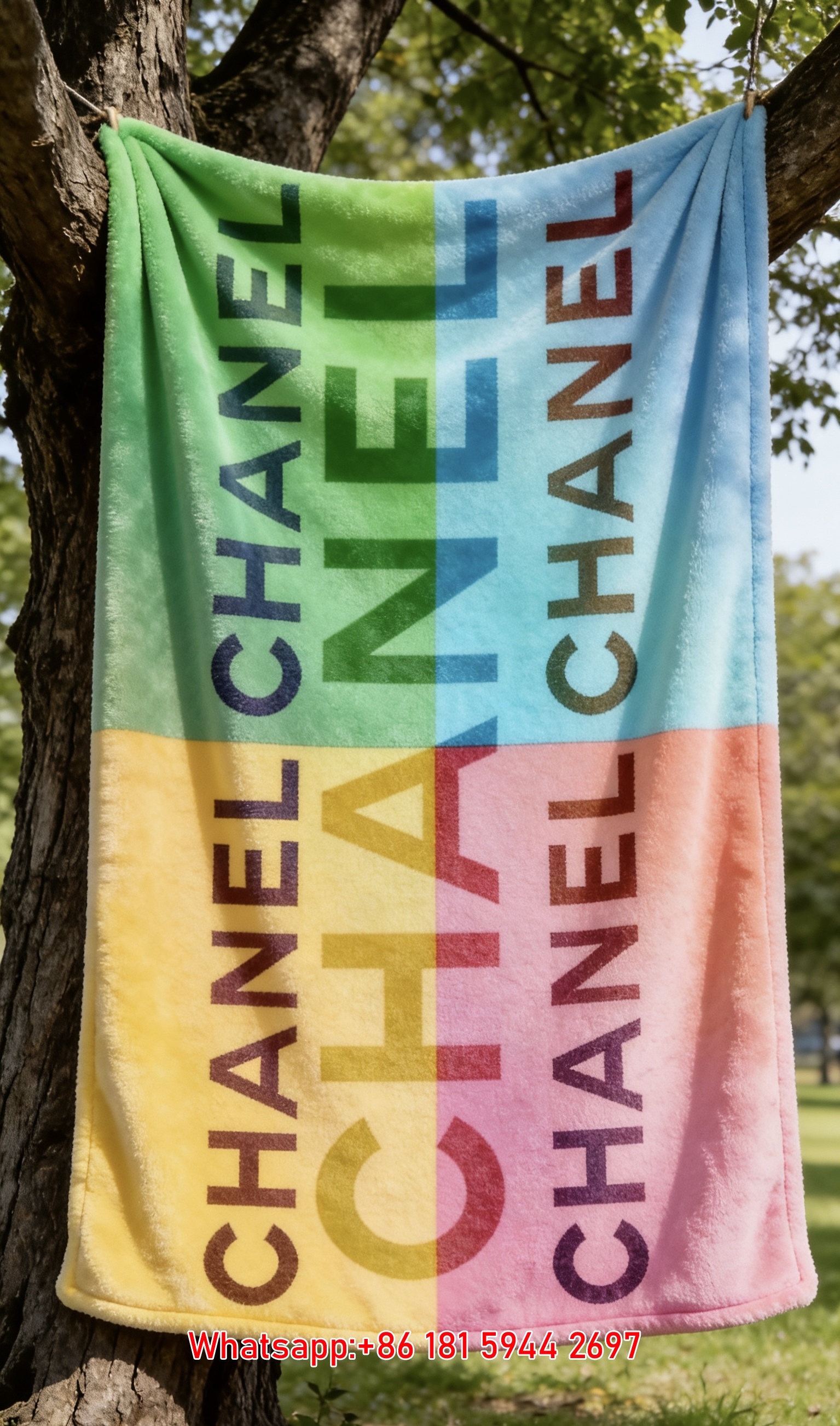 Vibrant Rainbow Gradient Chanel Logo Flannel Sofa Throw Blanket IMG_7004